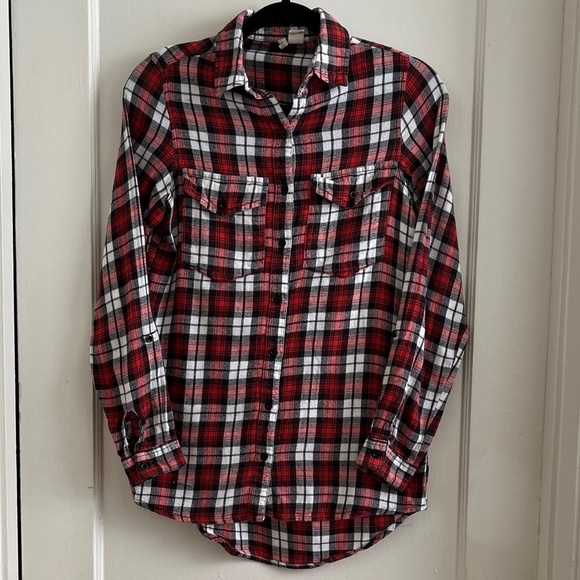 Japna Tops - Japna 100% Cotton Flannel Button Down Shirt in Red Black & White Long Top